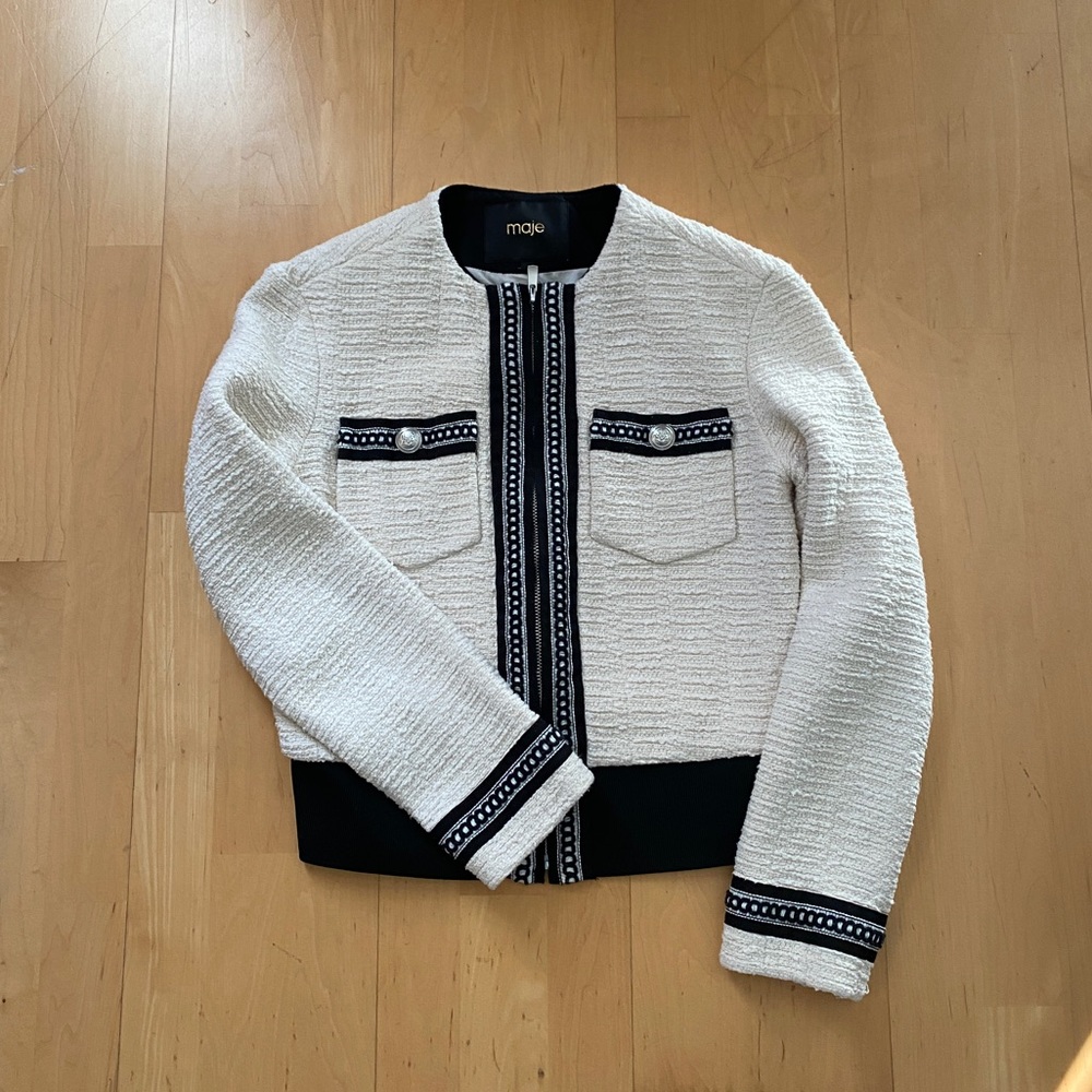 Maje Cream Tweed Jacket Size 36